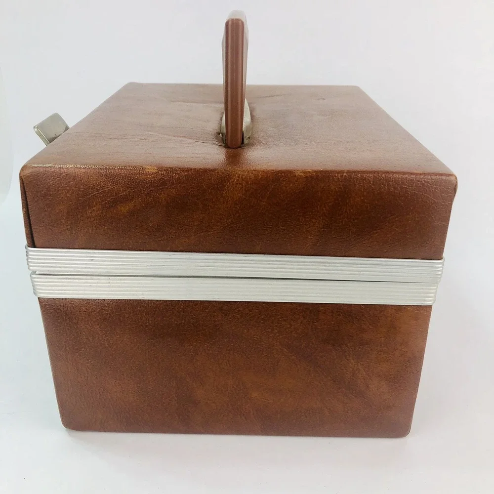VTG Brown Faux Leather Travel Case Cosmetic Makeup Camera Carrier MCM 1960s